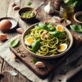 delicious traditional italian pesto fettuccine