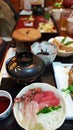 A delicious traditional japanese dinner with several dishes Royalty Free Stock Photo