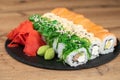 delicious traditional Japanese sushi and rolls on a plate Royalty Free Stock Photo