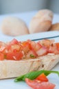 Delicious traditional Mediterranean bread with tomato and olive oil