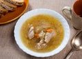 Shchi soup with beef served in bowl