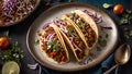 Delicious traditional taco meat prepared onion on tasty culinary parsley food mexican