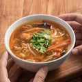 Delicious traditional thick soup with shrimp meat ball and vegetables Royalty Free Stock Photo