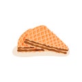 Delicious triangular waffles with chocolate filling. Sweet and appetizing snack for breakfast. Flat vector element for