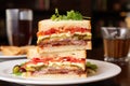 delicious triple decker sandwich with transparent layers