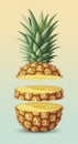 Delicious tropical pineapple fruit cut into three floating slices on a vibrant gradient background Royalty Free Stock Photo