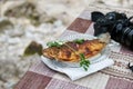 Delicious trout fried in nature Royalty Free Stock Photo