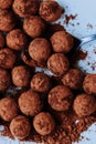 Delicious truffles with cocoa on a plate