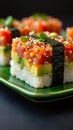 Delicious tuna avocado sushi stack with sesame seeds and nori Royalty Free Stock Photo