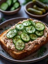 Delicious tuna and cucumber sandwich with fresh dill on rustic bread Royalty Free Stock Photo