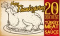Delicious Turkey Meat and Sauces with Special Discount in Thanksgiving, Vector Illustration