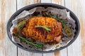 Delicious turkey roulade barbecue in baking dish