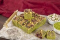 Delicious Turkish Delight with pistachios. Assortment of Turkish delight with pistachio. Mixed Turkish Delight. local name Antep