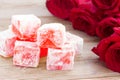 Delicious Turkish Delight with rose flower Royalty Free Stock Photo