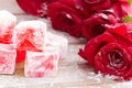 Delicious Turkish Delight with rose flower Royalty Free Stock Photo