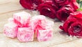 Delicious Turkish Delight with rose flower Royalty Free Stock Photo