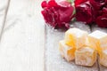 Delicious Turkish Delight with rose flower Royalty Free Stock Photo