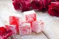 Delicious Turkish Delight with rose flower Royalty Free Stock Photo