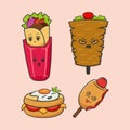 Delicious turkish food cute kebab character set