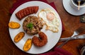 Delicious typical Costa Rican breakfast with coffee gallo pinto Royalty Free Stock Photo