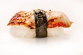 Delicious Unagi Eel Nigiri Sushi ,Eel Sushi, on white background. Traditional Japanese cuisine