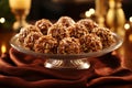 Delicious unbaked walnut, cocoa, and almond sweet balls for confectionery lovers