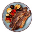 Delicious uruguayan style churrasco steak served with eggplant and pimento pepper