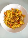 delicious Valencian paella with rice and other ingredients