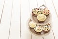 Delicious Valentine Day Chocolate Cupcakes with Beautiful Decoration on Light White Wooden Background, Horizontal