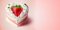 Delicious Valentine`s sweet gift, strawberry cake with cream heart shape. Generative AI