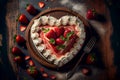 Delicious Valentine`s sweet gift, strawberry cake illustration. Generative AI