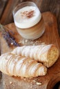 Delicious vanilla cream cakes and lavender coffee