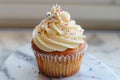 Delicious vanilla cupcake with sprinkles Royalty Free Stock Photo