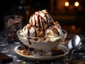 delicious vanilla ice cream with chocolate sauce