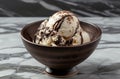 Delicious Vanilla Ice Cream with Chocolate Syrup in a Bowl Royalty Free Stock Photo