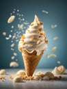 Delicious vanilla ice cream cone is a classic summertime treat, crispy waffle cone filled with creamy vanilla ice cream Royalty Free Stock Photo