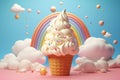 Delicious Vanilla Ice Cream Cone with Whimsical 3D Clay Illustration - Indulge in a Sweet Summer Treat