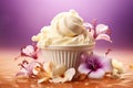 a delicious vanilla ice cream with flowers generative AI