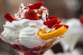 Delicious vanilla sundae with strawberry Royalty Free Stock Photo