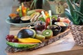 Delicious and various delicacies with veggies and fruits