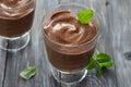 ÃÂ¡hocolate mousse with banana, cocoa and mint in glasses