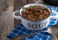 Vegan soup with lentils, eggplant and vegetable in a bowl Royalty Free Stock Photo