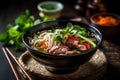 asian noodle thai background bowl meal japanese food soup vegetable hot. Generative AI. Royalty Free Stock Photo