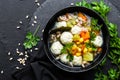 Delicious vegetable soup with chicken meatballs and pearl barley Royalty Free Stock Photo