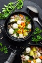 Delicious vegetable soup with chicken meatballs and pearl barley Royalty Free Stock Photo