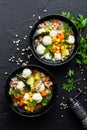 Delicious vegetable soup with chicken meatballs and pearl barley Royalty Free Stock Photo