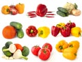 Delicious vegetables ripe chili peppers cabbage broccoli tomatoes bell peppers onions cucumbers garlic on a white background Royalty Free Stock Photo