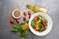 Delicious vegetarian lentil salad with lemon, mint and cherry tomato