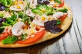 Delicious vegetarian pizza closeup Royalty Free Stock Photo