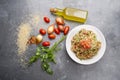 Delicious vegetarian quinoa salad with parsley, tomato and onion Royalty Free Stock Photo